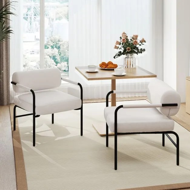 Poltrona moderna acolchoada com apoios de braços branca