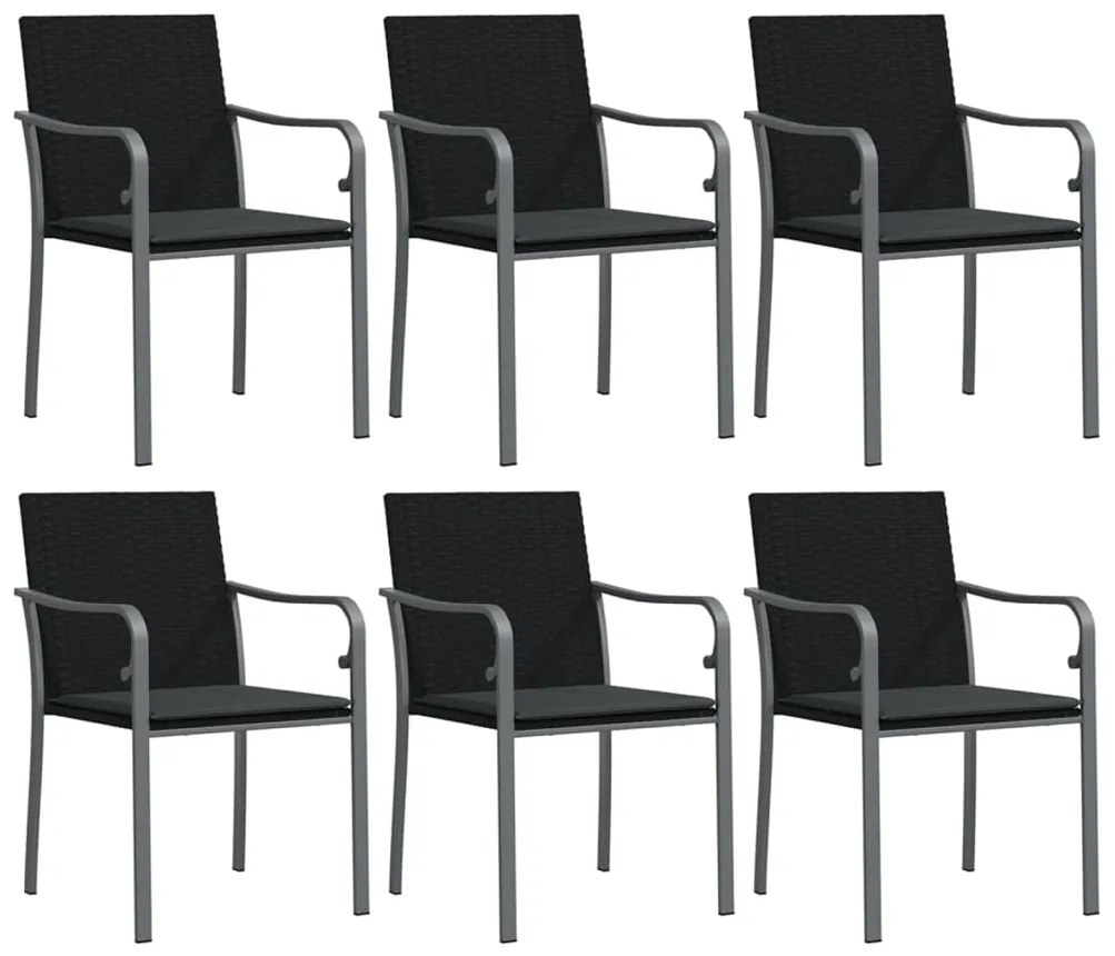 7 pcs conjunto de jantar p/ jardim c/ almofadões vime PE e aço