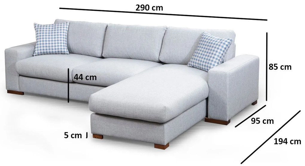 Sofá de Canto Loop – Cinzento Claro – 290 cm x 194 cm