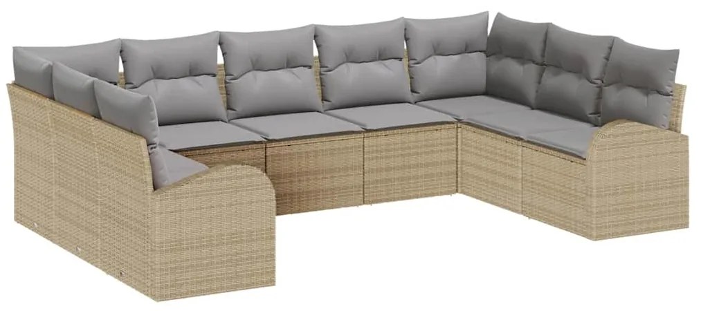 Conjunto de Sofás de Jardim vidaXL 9 Peças com Almofadas Bege Poliratt