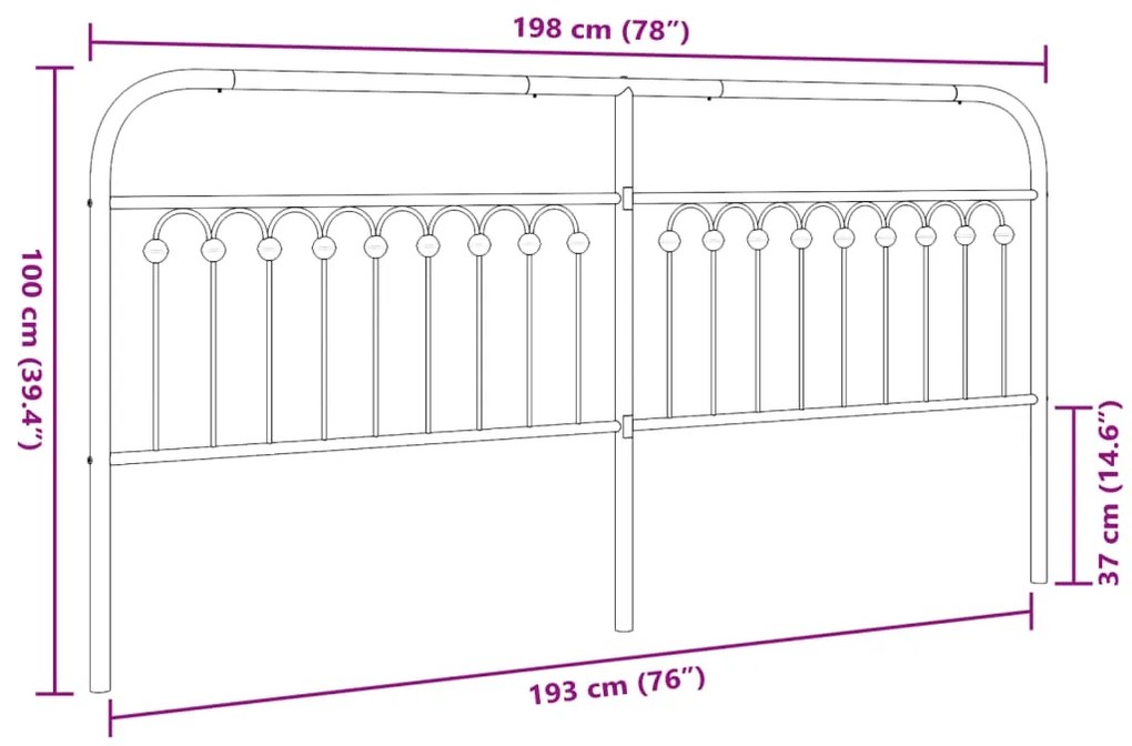 Cabeceira de cama 193 cm metal preto