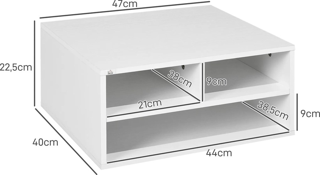 Organizador de secretária com 3 compartimentos para material de escritório e suporte para impressora, 47 x 40 x 22,5 cm branco