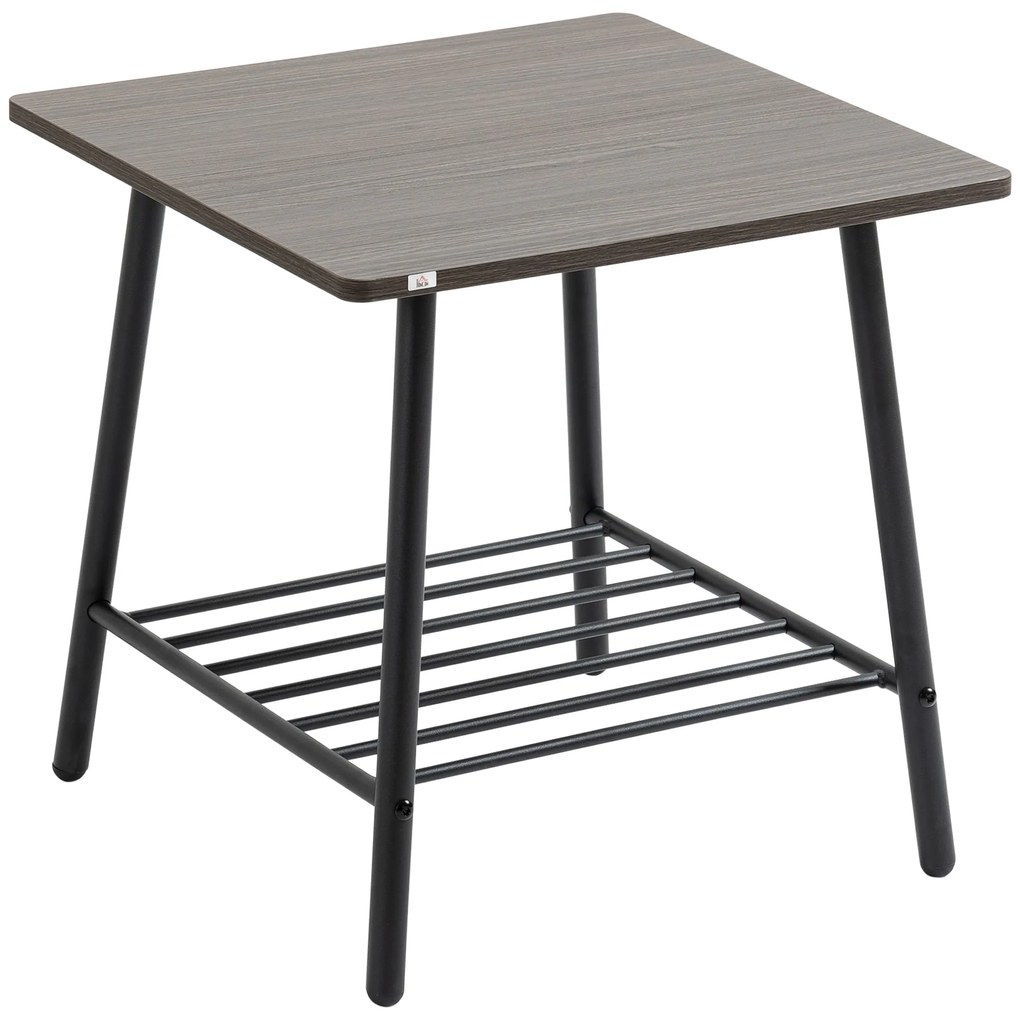 Mesa Auxiliar com 2 Prateleiras de Armazenamento Mesa Lateral para Sala de Estar Dormitório Estúdio Escritório Estilo Industrial 50x50x50cm Marrom