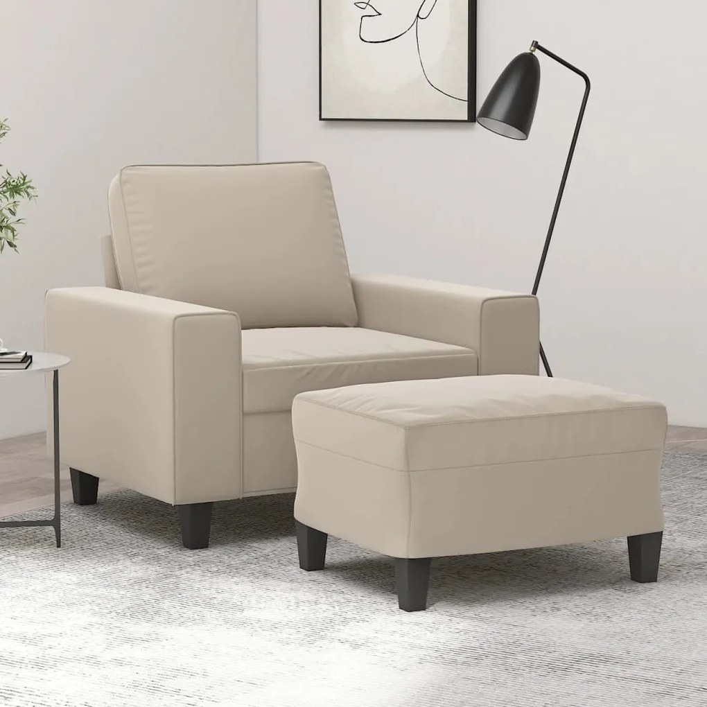 vidaXL Poltrona com apoio de pés 60 cm tecido de microfibra cor creme