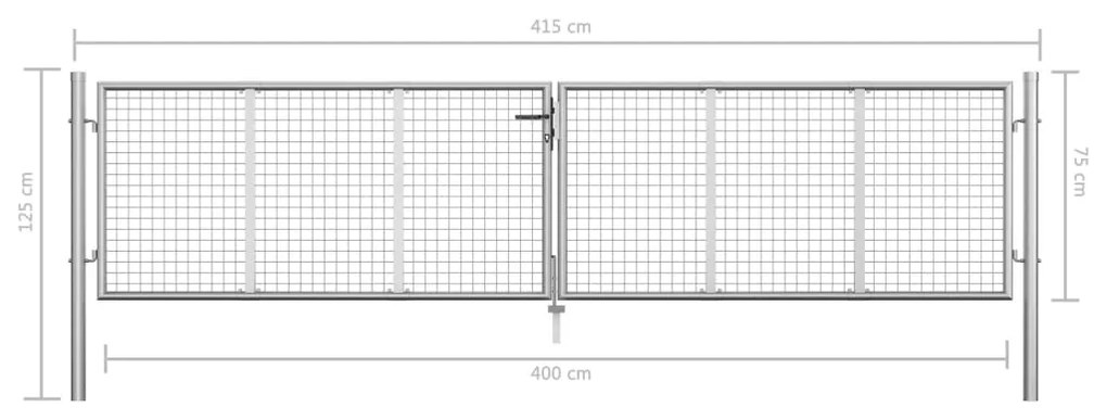 Portão de jardim em aço galvanizado 415x125 cm prateado