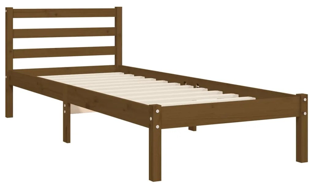 Estrutura cama cabeceira 90x200 cm madeira maciça castanho-mel