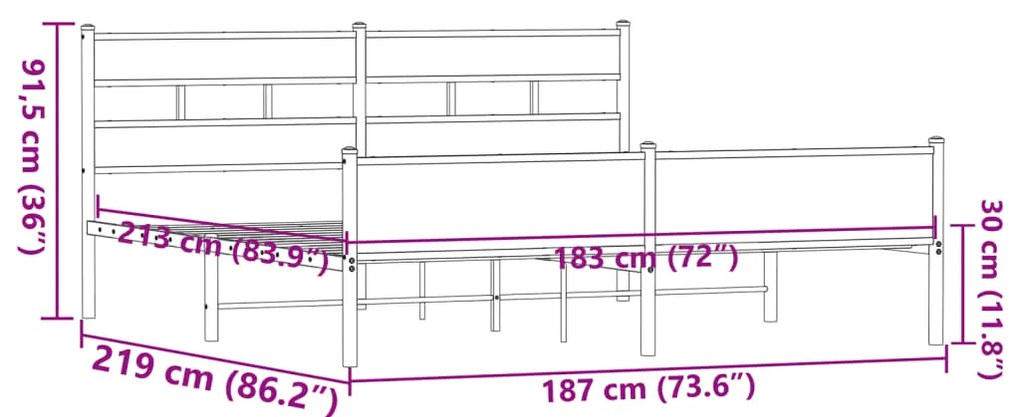 Estrutura cama sem colchão 183x213 cm metal carvalho castanho