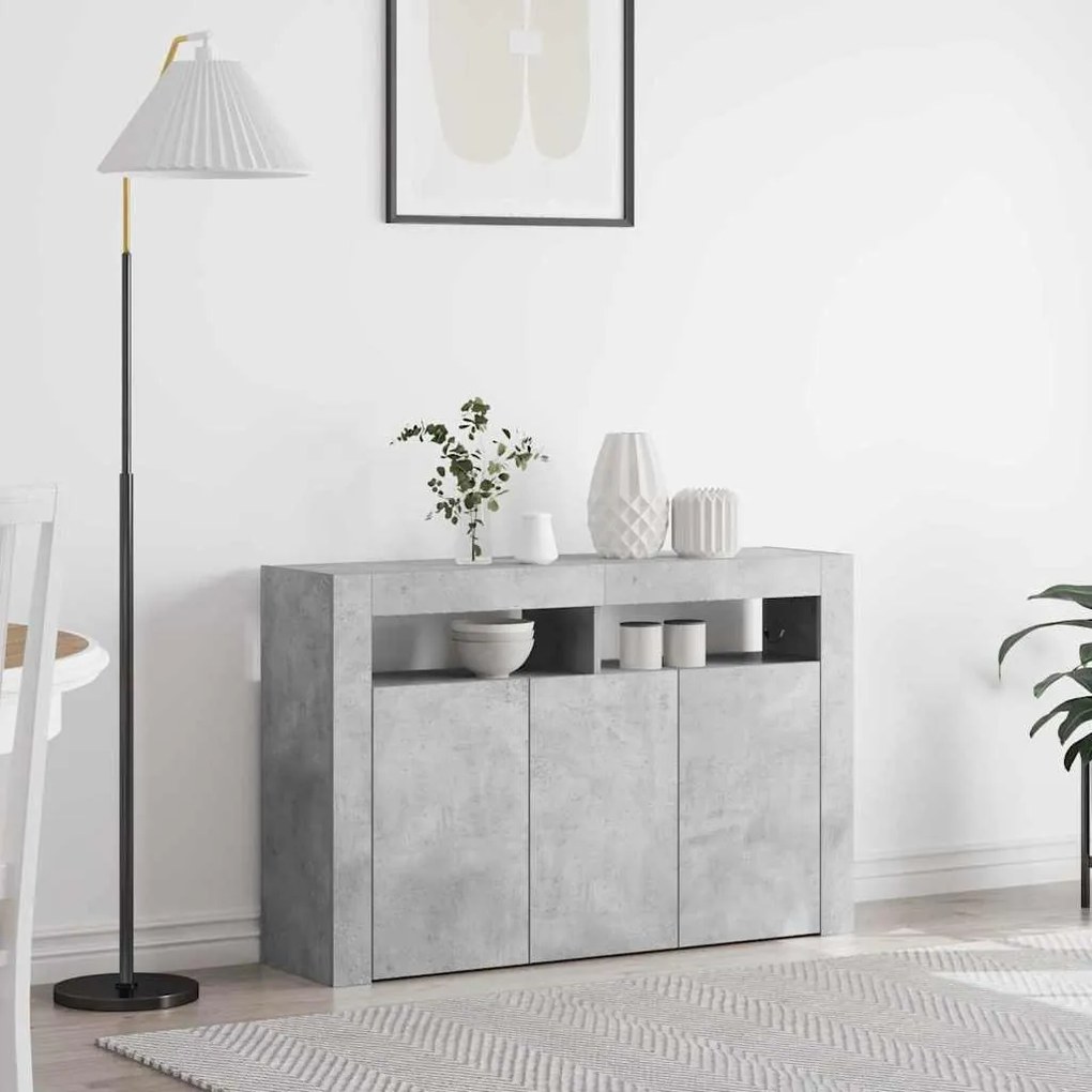 Buffet Cinza Concreto Madeira Engenheirada 116 x 30 x 75 cm