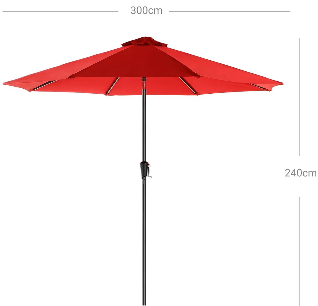 Guarda-sol 3 m jardim com proteção solar até UPF 50+ e inclinação Vermelho