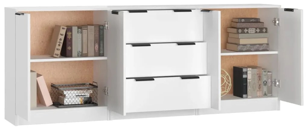 3 pcs aparadores derivados de madeira branco