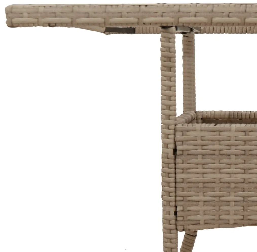 Mesa de jardim com tampo de vidro 80x80x75 cm vime PE bege