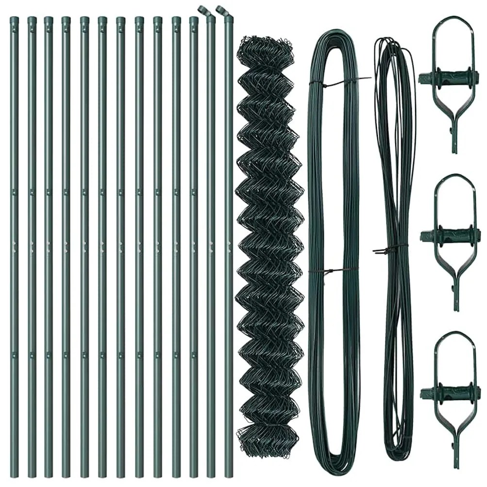 Conjunto de Postes de Cerca Verde 1.6 x 25 m Aço Galvanizado