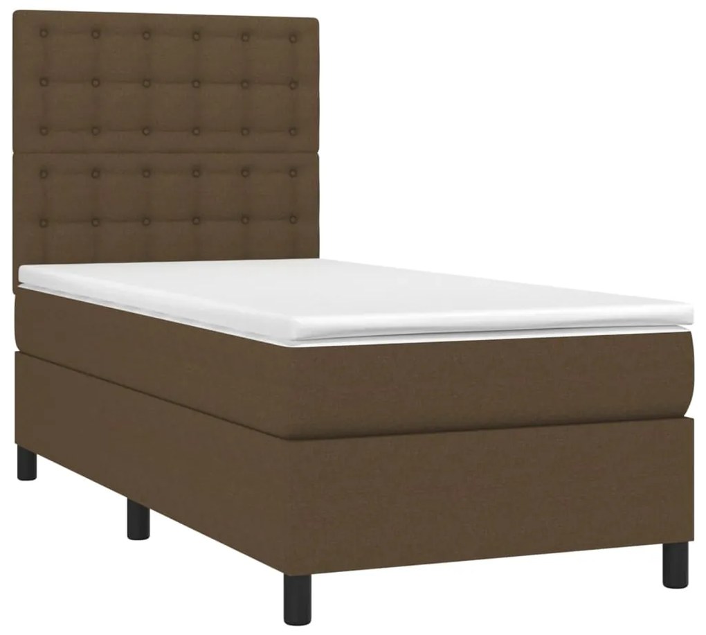 Cama box spring c/ colchão/LED 90x200 cm tecido castanho-escuro