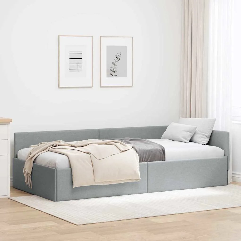 vidaXL Estrutura de Cama de Canto Cinzento-claro 80 cm x 200 cm Veludo