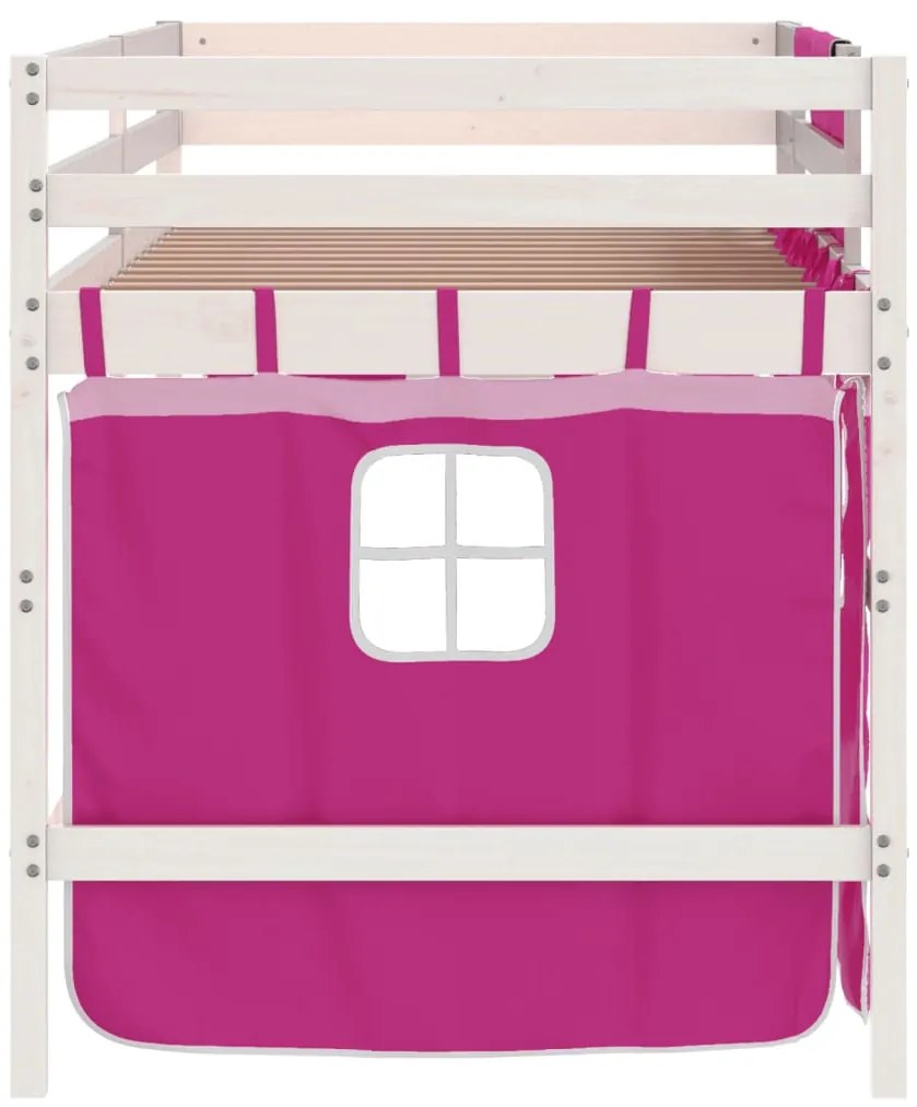 Cama alta p/ criança c/ cortinas 90x190 cm pinho maciço rosa