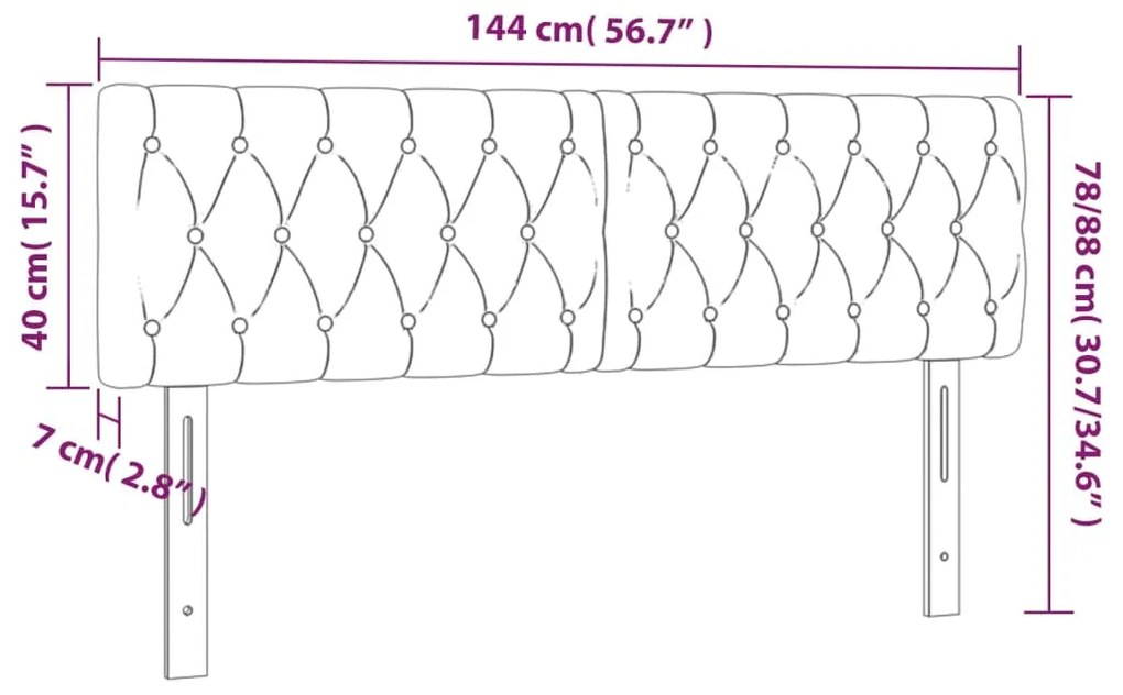 Cabeceira de cama c/ luzes LED tecido 144x7x78/88 cm cor creme