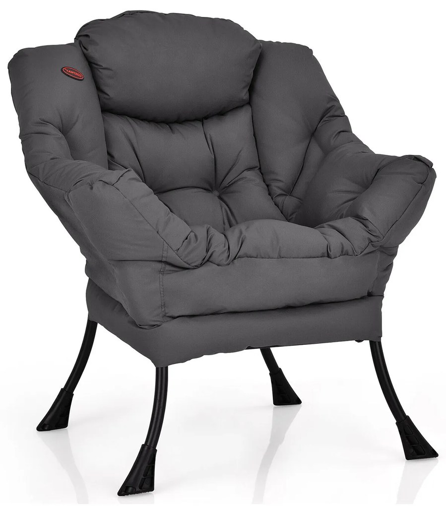 Poltrona moderna com estrutura de aço e bolso lateral - Azul