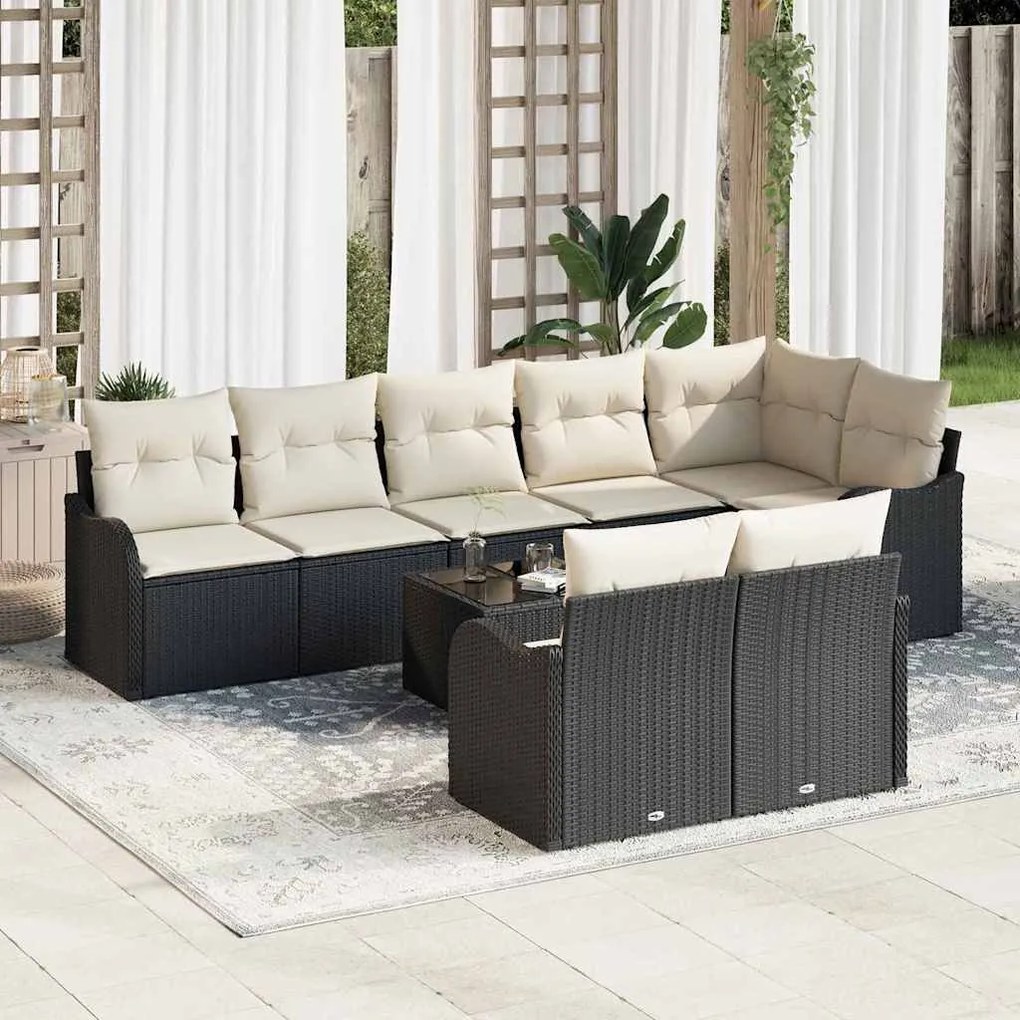 vidaXL Conjunto de Sofá de Jardim Preto vime PE