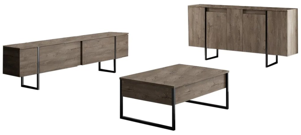 Conjunto de Mobiliário de Sala Luxe – Nogueira/Preto – Console 160x35x