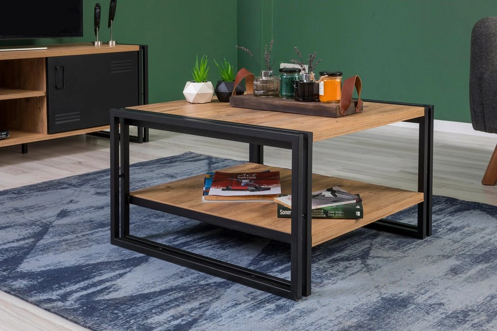 Conjunto de Mobiliário de Sala Cosmo – Pinho Atlântico e Preto – Tv Un