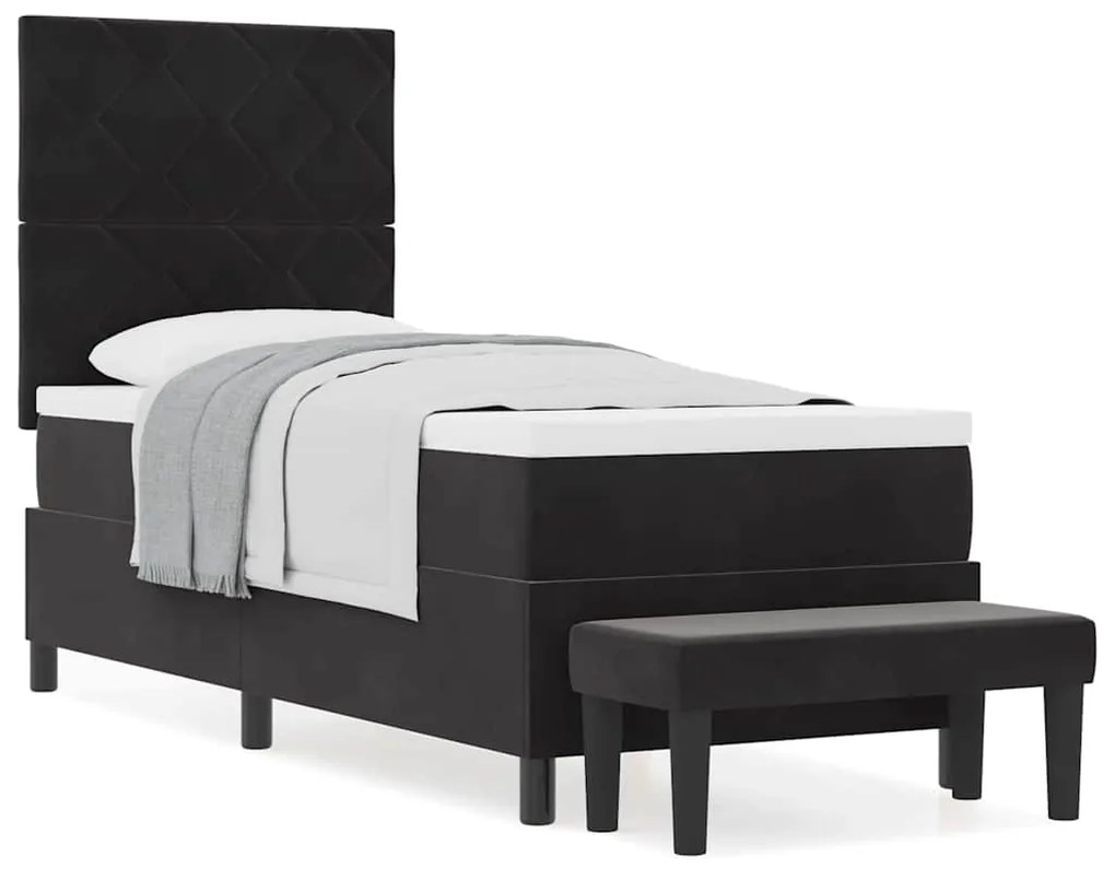 Cama Box Spring com Colchão &amp; Banco Preto 80x200 cm Veludo