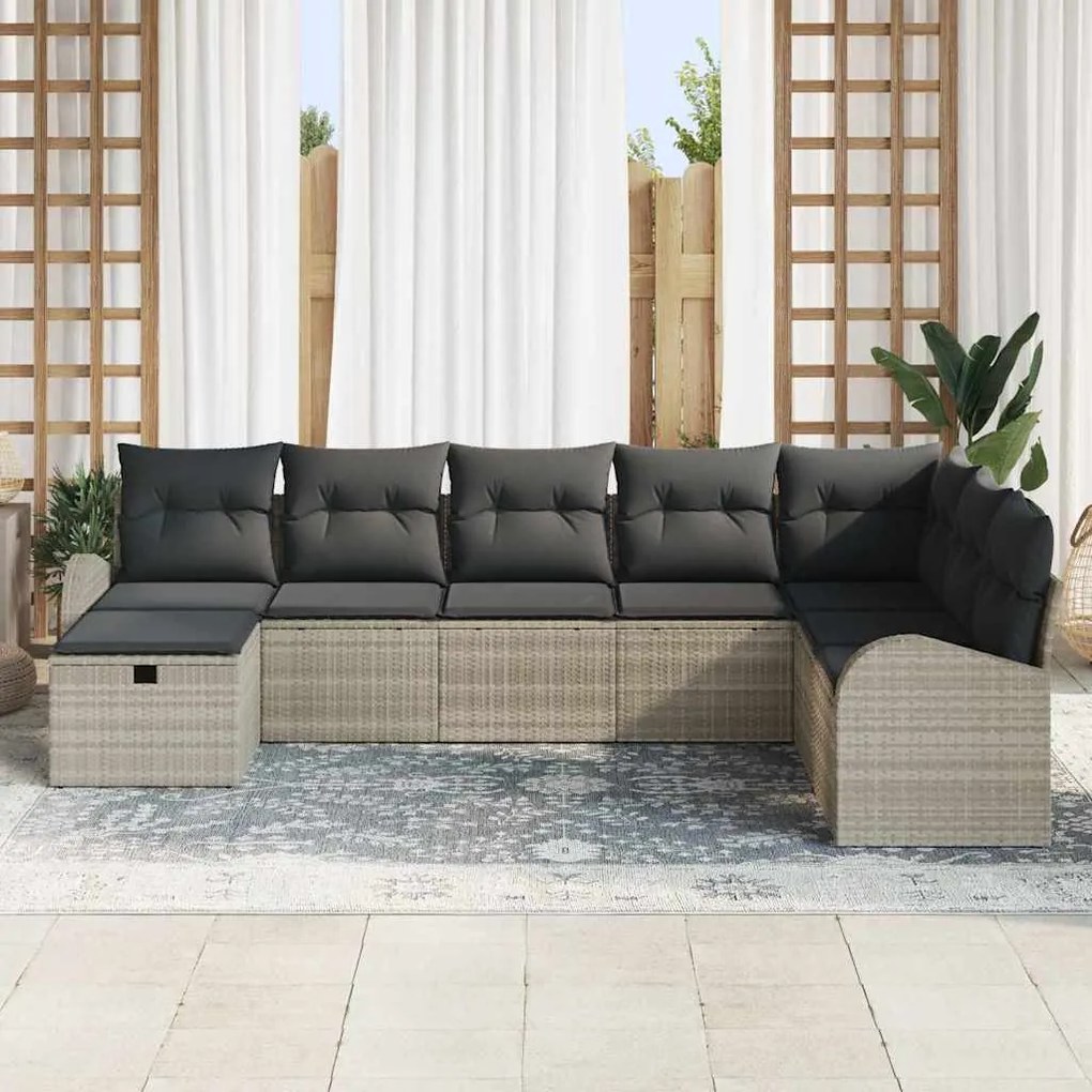 Conjunto de Sofá de Jardim de 8 Peças com Almofadas Cinza Claro Rattan