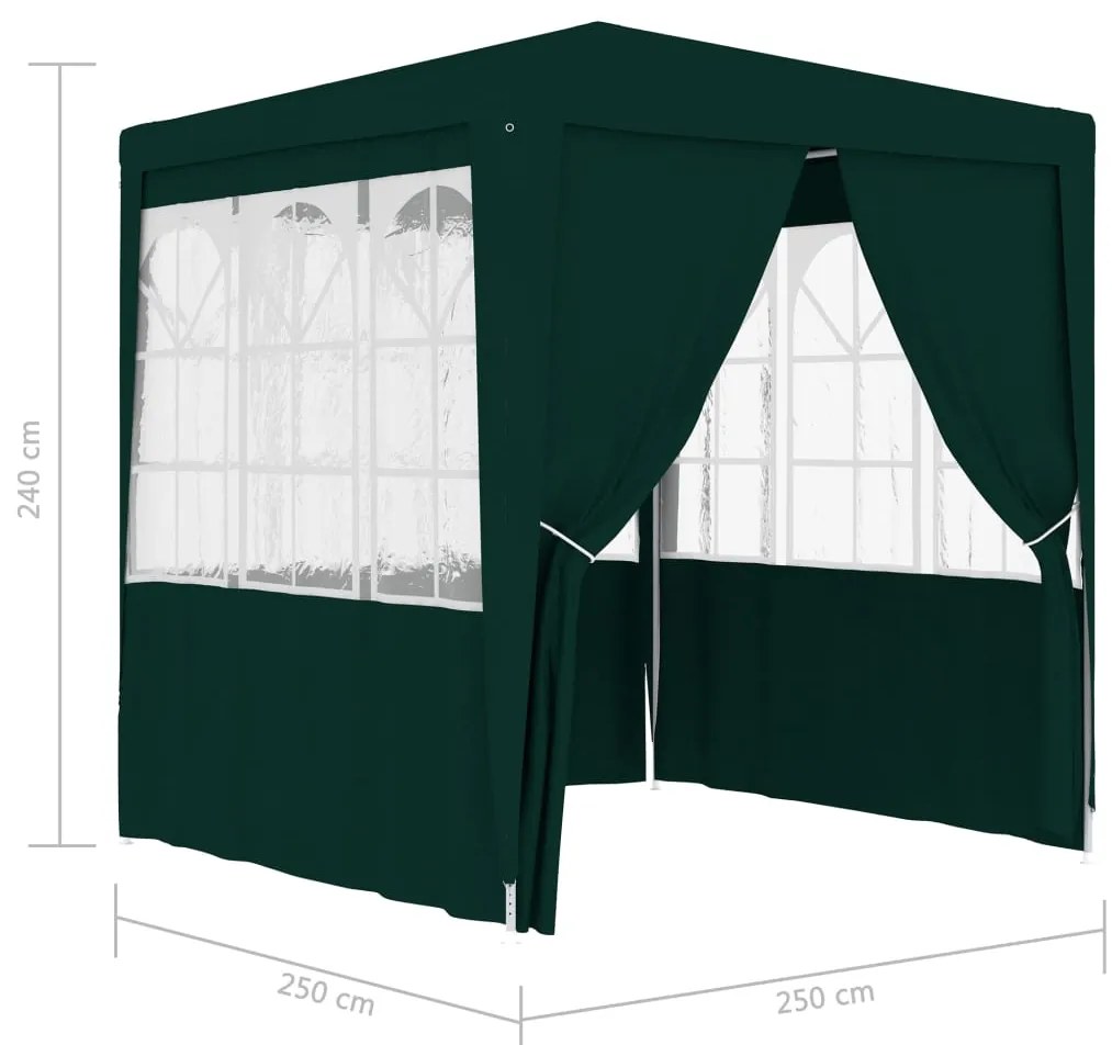 Tenda festas profiss. c/ paredes laterais 2,5x2,5m 90g/m² verde