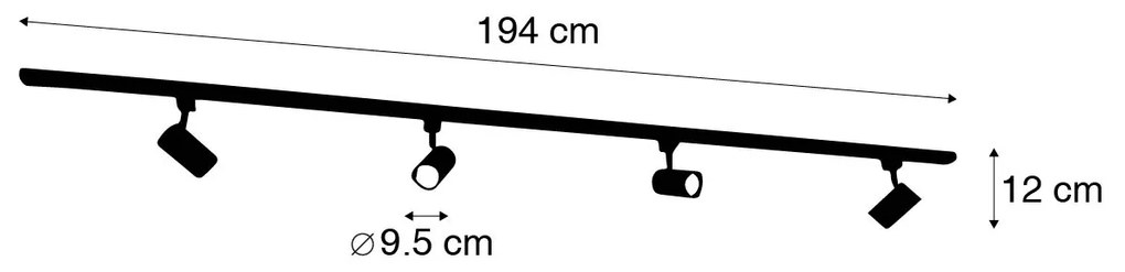 LED Sistema de iluminação de trilho inteligente monofásico com 4 focos WiFi GU10 pretos - Iconic Jeana Moderno