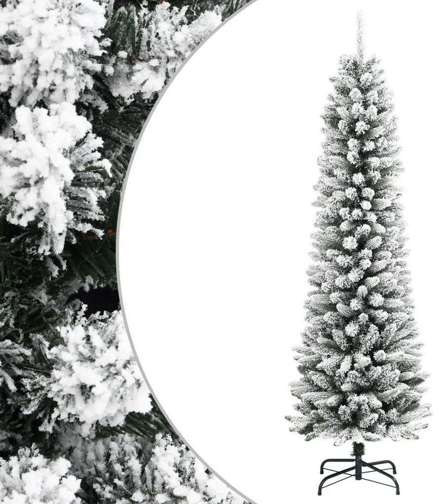 Árvore de Natal artificial fina com neve PVC e PE 210 cm