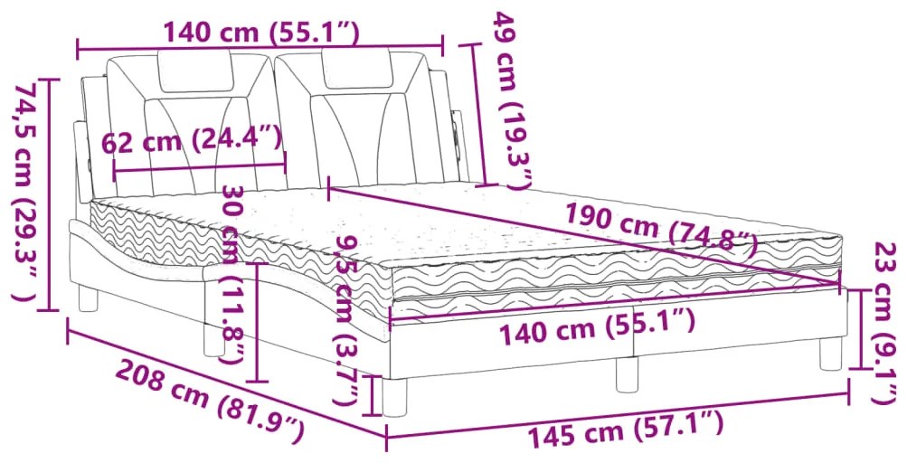 Cama com colchão 140x190 cm couro artificial cinzento