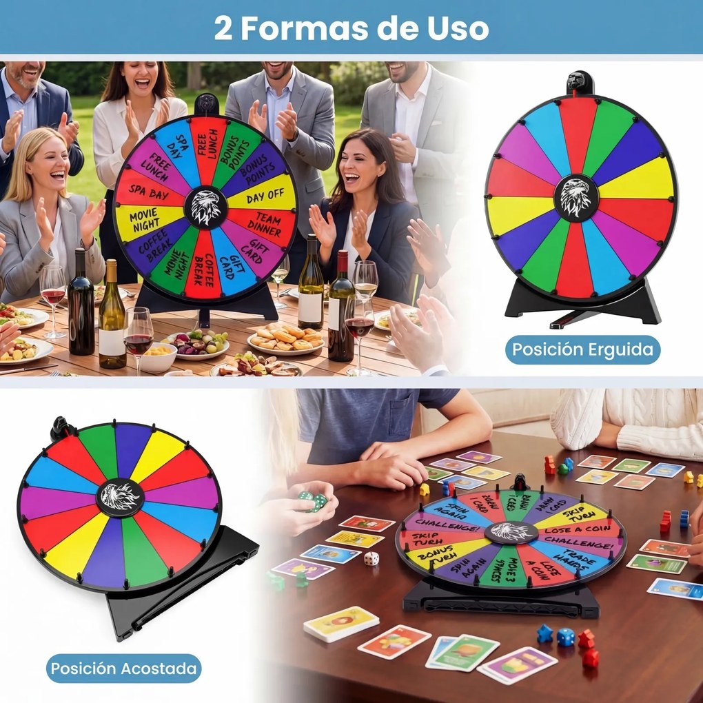 Roleta de Prémios de Mesa, 50 x 31,5 x 60,5 cm, Superfície Apagável com 14 Espaços, Multicolor