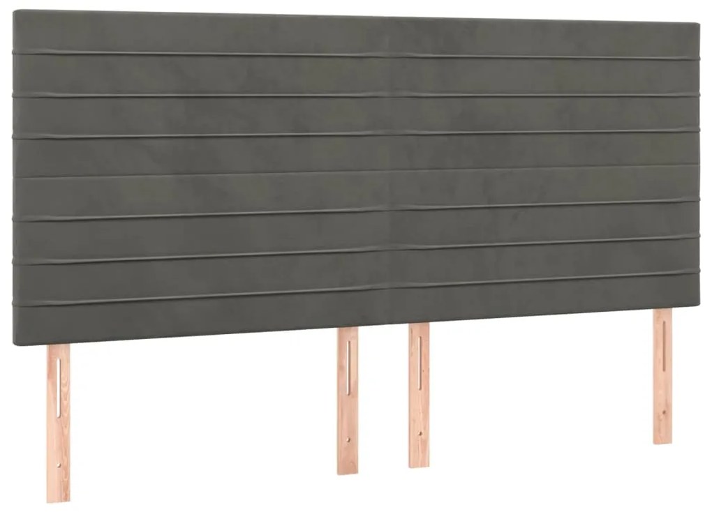 Cabeceira de cama c/ LED veludo 200x5x118/128 cm cinza-escuro
