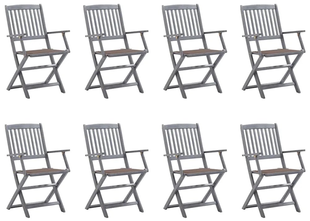 vidaXL Cadeiras de exterior dobráveis 8pcs c/ almofadões acácia maciça