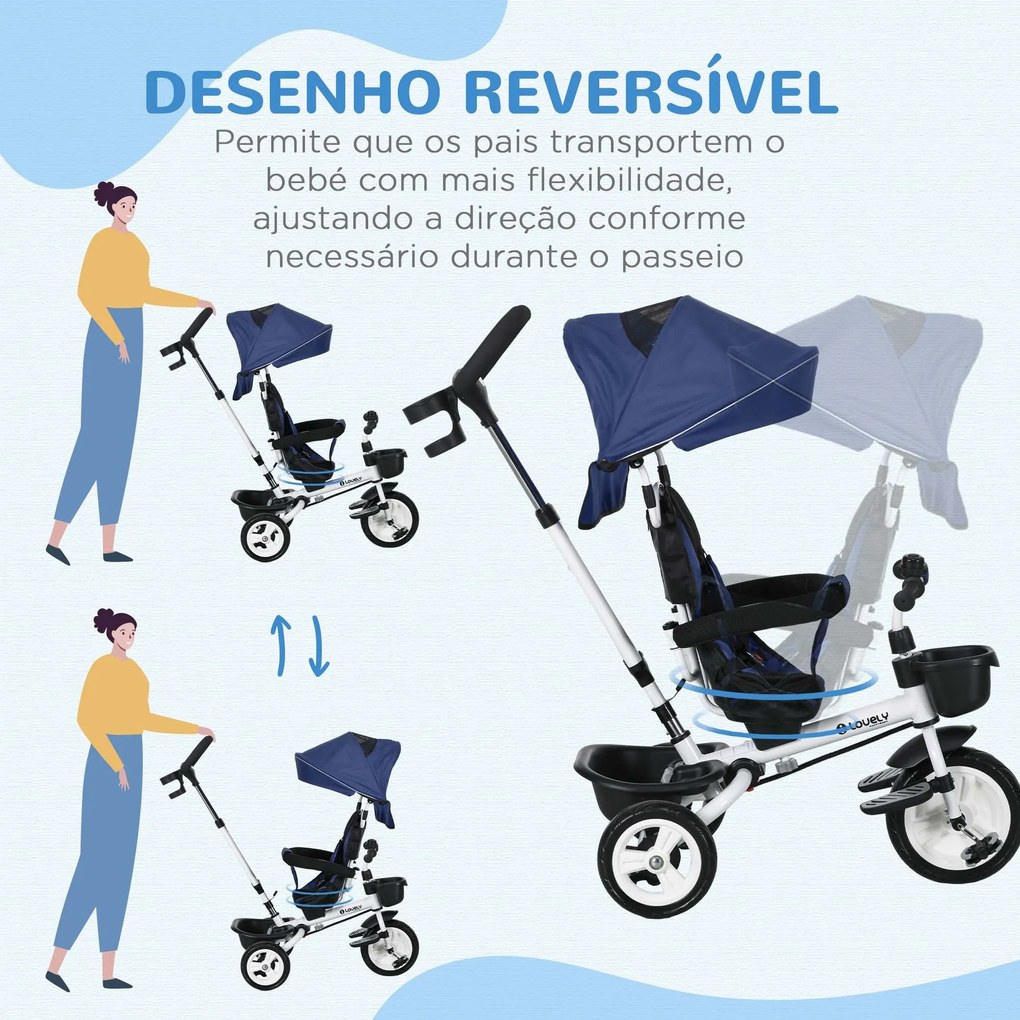 Triciclo para Bebés Dobrável Triciclo Evolutivo 2 em 1 para Crianças d