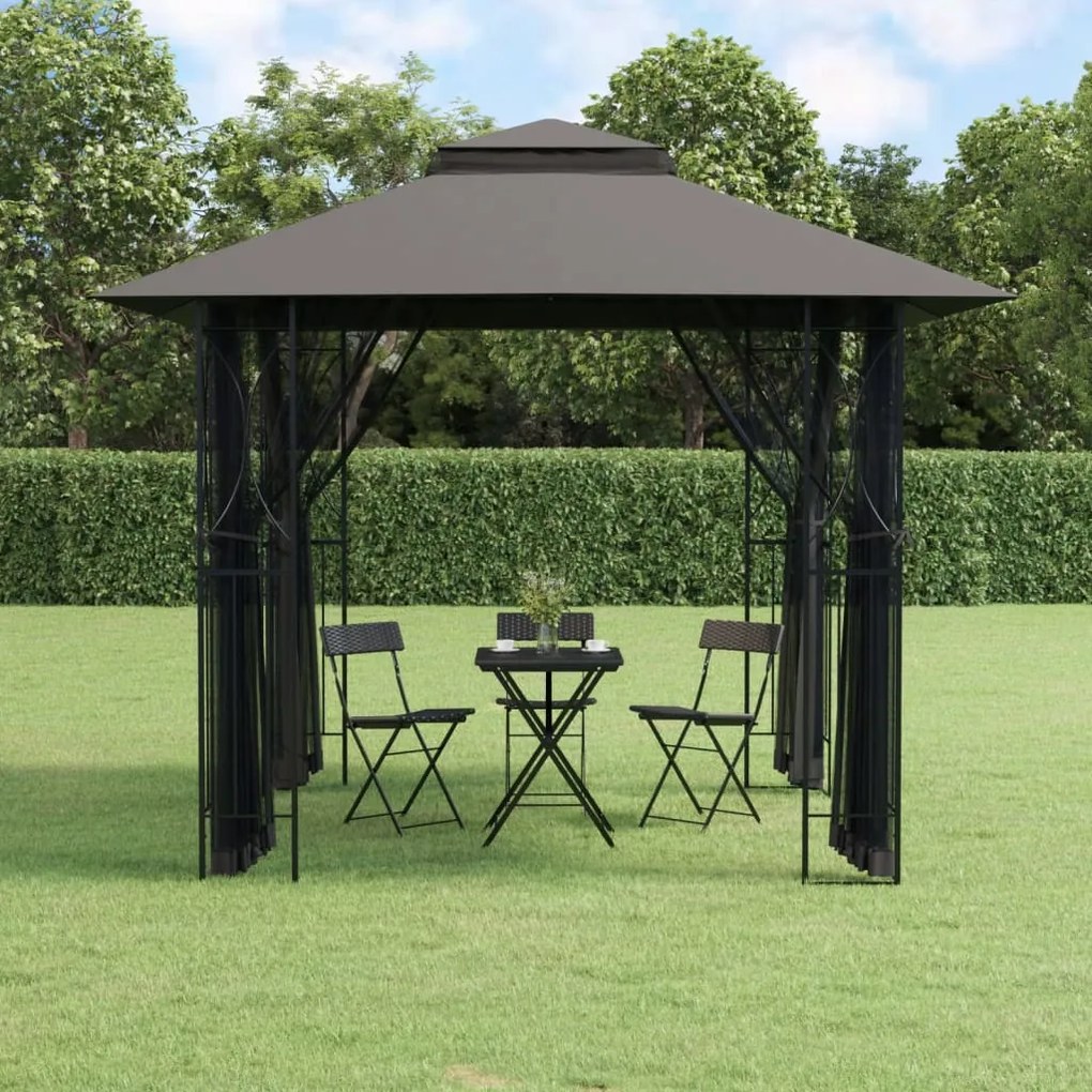 vidaXL Gazebo com paredes laterais 300x300x270 cm aço antracite