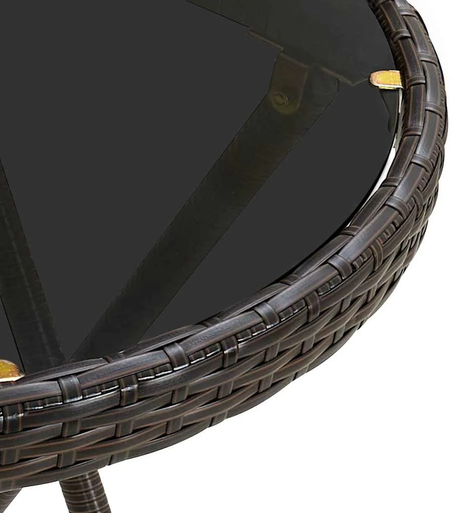 3 pcs conjunto de bistrô com almofadões vime PE/vidro castanho