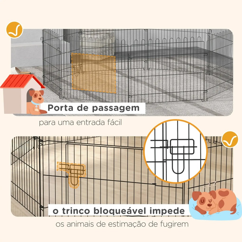 Parque para Animais de Estimação com 8 Paineis 71x61cm Dobrável Cerca para Animais de Estimação com Porta com Trava para Jardim Pátio Exterior Preto
