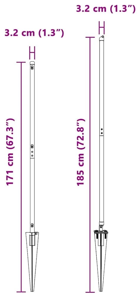 Postes de Cerca com Ponta - 52 pcs Ø32 mm 140 cm em Aço Galvanizado