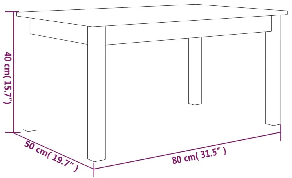 Mesa de centro 80x50x40 cm madeira de pinho maciça