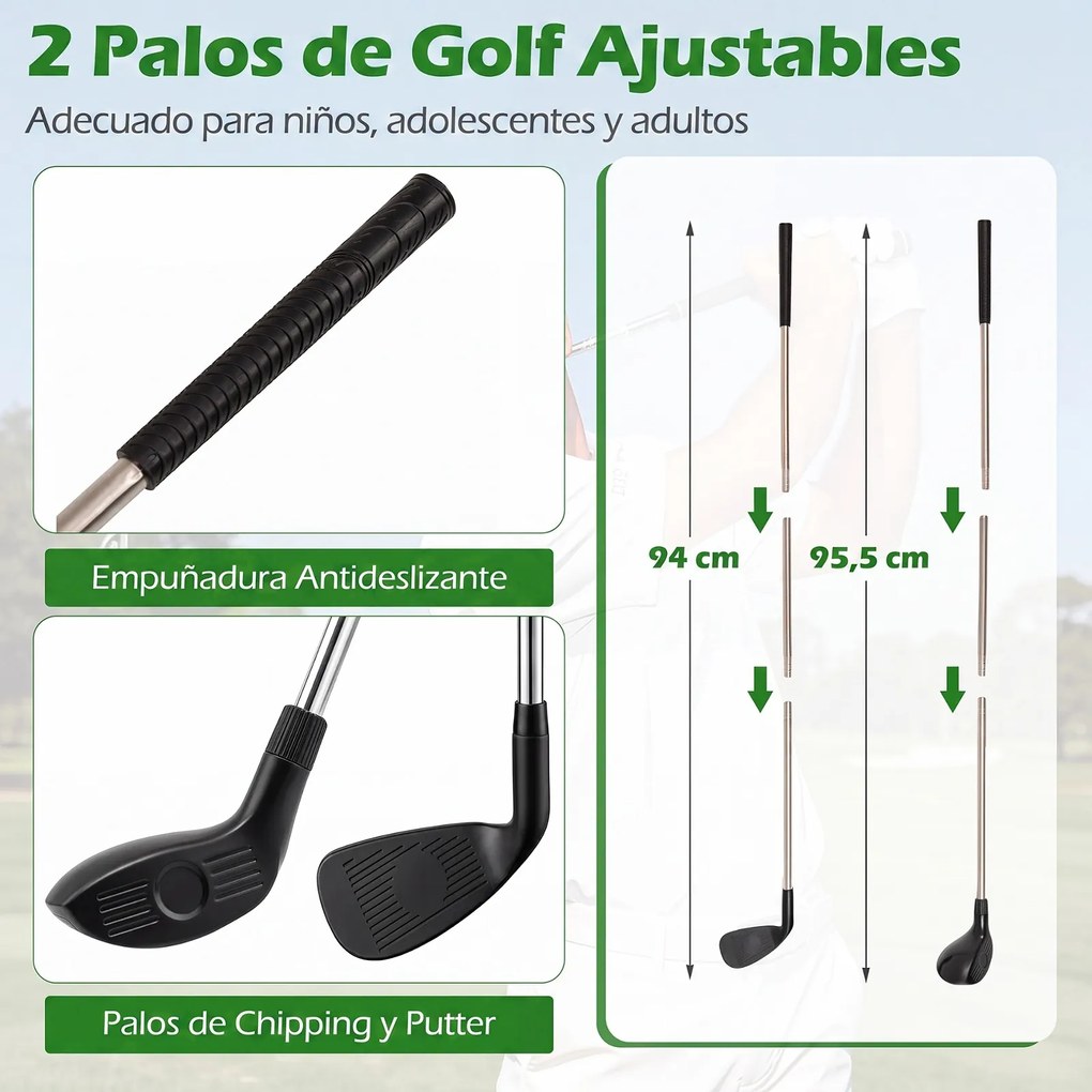 Conjunto de Golfe Infantil, 181 x 255 x 125 cm, Ângulo Ajustável em 7 Posições, Verde