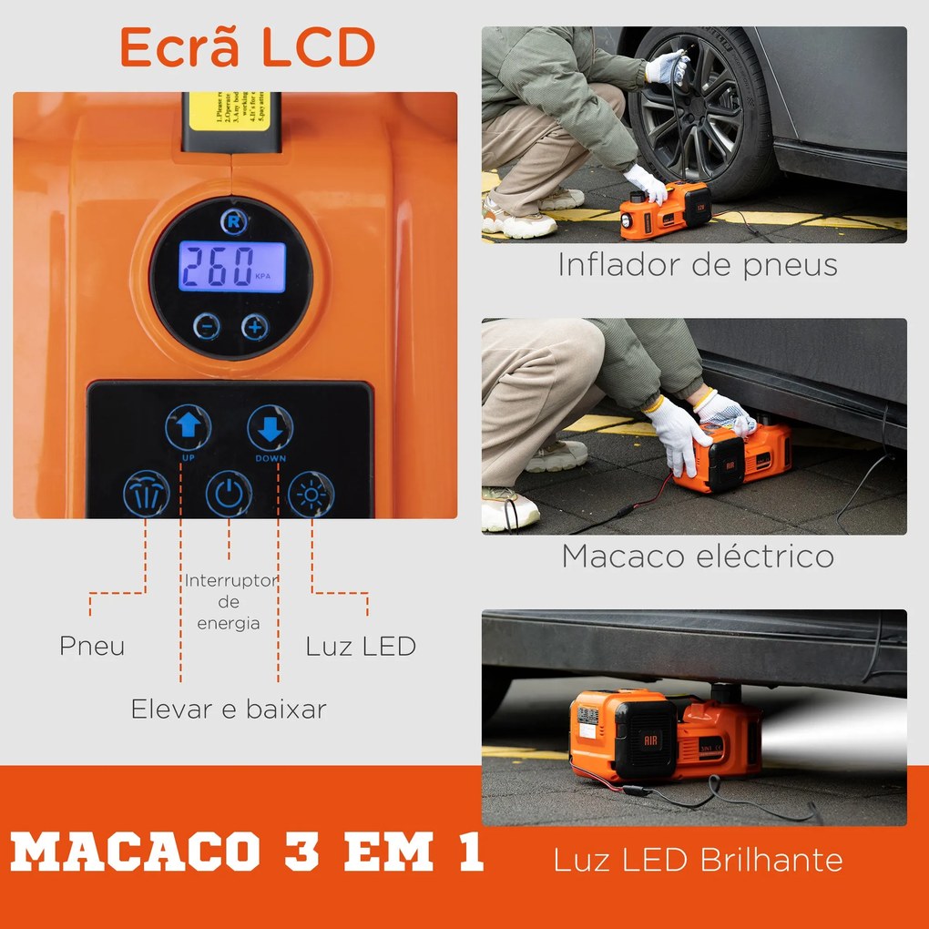 DURHAND Kit de Macaco Elétrico para Carro 12V Macaco Elétrico para até