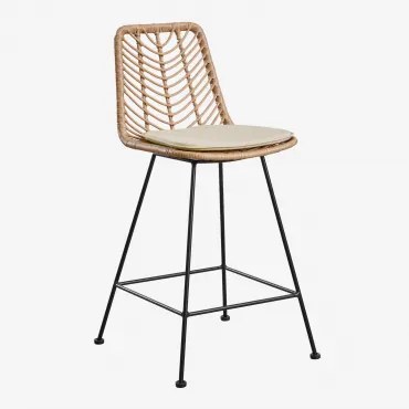 Banco Alto Em Rattan Sintético Gouda Natural Natural & ↑65 Cm & Negro & Beige Creme - Sklum