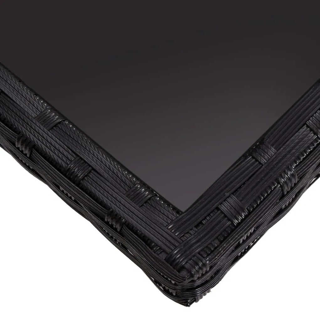 Mesa de jantar para exterior vime PE e vidro preto