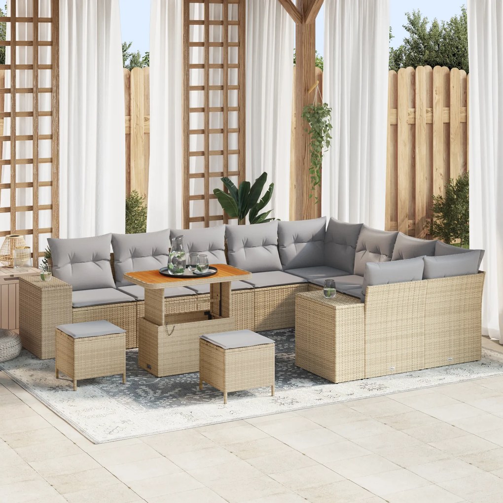 Conjunto de Sofás para o Jardim vidaXL de 12 Peças com Almofadas Beje