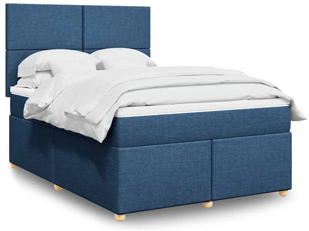 vidaXL Cama com molas/colchão 140x190 cm tecido azul