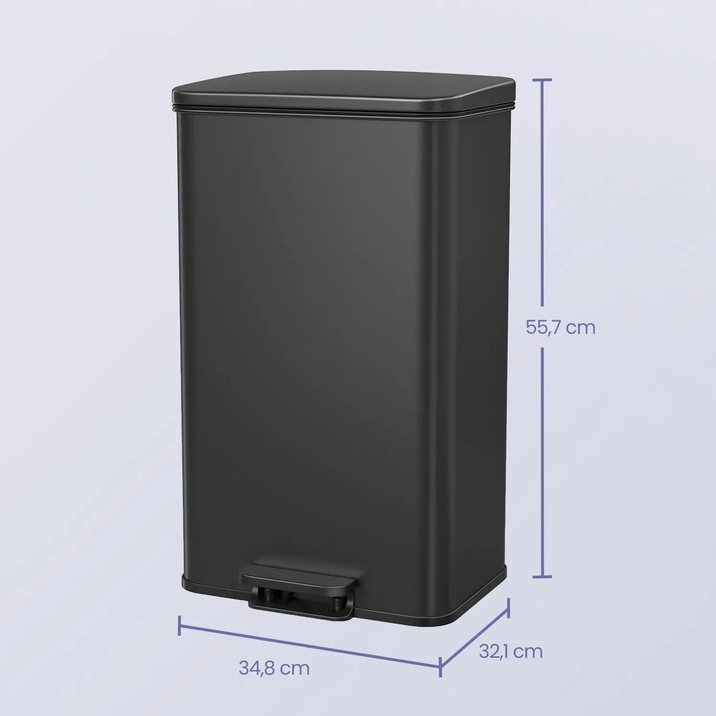 Caixote do lixo para cozinha 40 litros grande com tampa, em aço 34,8 x 32,1 x 55,7 cm Preto