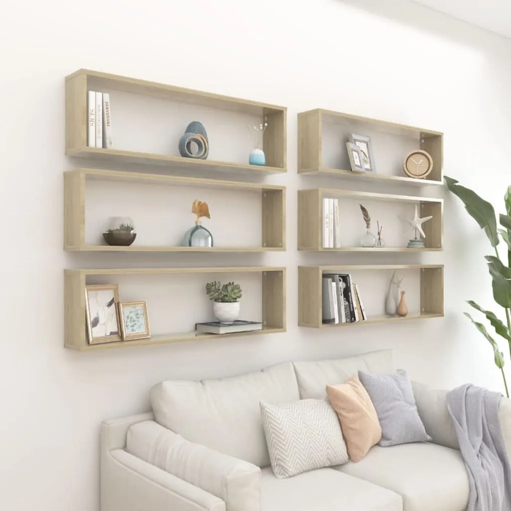 vidaXL Estantes parede cúbicas 6pcs contr. 100x15x30cm carvalho sonoma