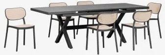 Conjunto De Mesa Retangular Extensível 180-240x90 Cm Em Alumínio Karena E 6 Cadeiras De Jardim Empilháveis Em Polipropileno Omar Cinza Grafito - Sklum
