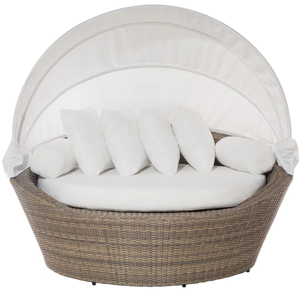 Cama de jardim com toldo em rattan castanho claro SYLT Beliani