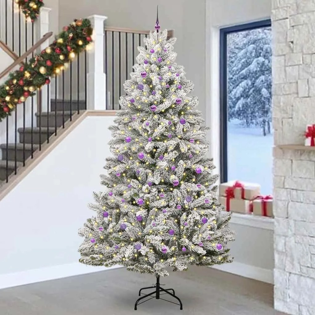 vidaXL Árvore de Natal Artificial Verde e Branco 270 cm PVC e Metal